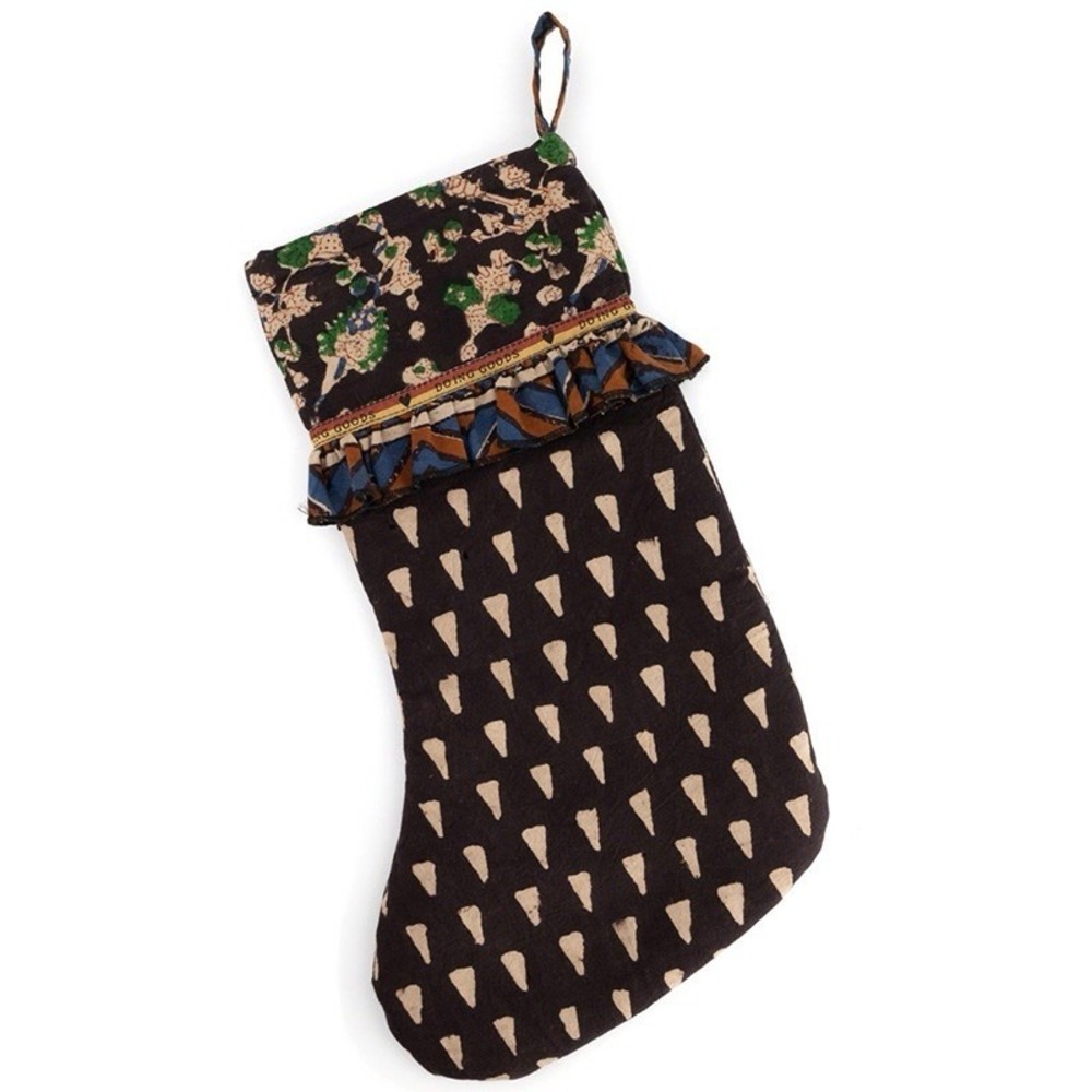 Doing Goods Ciara‎ Christmas Stocking Block Print Cotton Holiday Decor